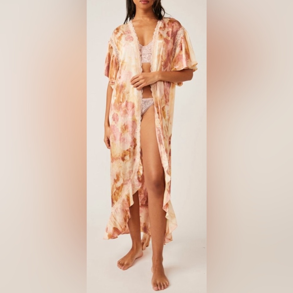 NWOT Free People Intimately Moonbeams Floral Lace Trim Sweet Combo Robe. - Picture 10 of 17